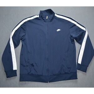 Nike Full Zip Up Track Warm-up Jacket Size‎ 2XL Navy Blue White Stripe